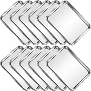 12 count Stainless Steel Baking Sheet Pan Set, Cookie Sheet Metal Baking Pan Oven Tray, Cooking Baking Sheet for Toaster Oven, Easy Clean, Dishwasher Safe, 9 x 7 x 1 Inch