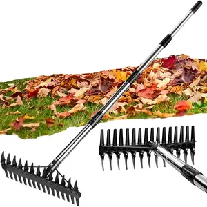 Thatch Rake for Lawns 36-63'' Stainless Handle for Dethatching & Aeration Landscape Leaf Dethatcher Rake for Soil Preparation Dual-Action Tines