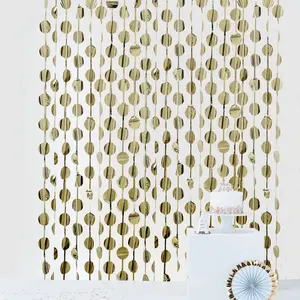 Champagne Round Chain Foil Fringe Curtain Party Backdrop, Metallic Champagne Tinsel Streamer Party Decor - Door Window Foil Curtain 3ftx6.5ft