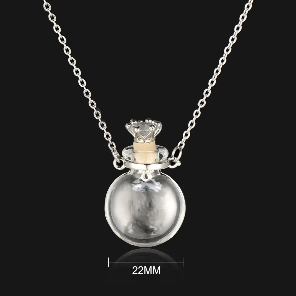 Transparent flat round glass necklace (c