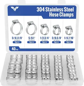 40 count Hose Clamps for 304 Stainless Steel Assortment (1/4"-1-1/8") - Small Worm Gear Hose Clamp Kit for Automotive  Line, Plumbing, Mechanical Applications, Marine & Home Improvement