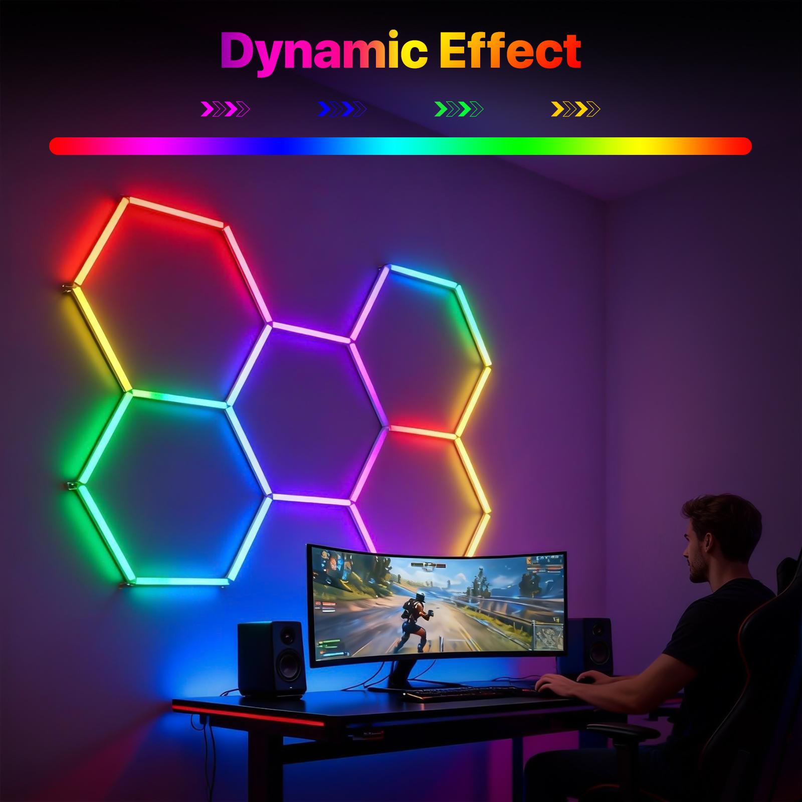 HYPERLITE RGB Hexagonal Honeycomb Light, Modular Garage Light System, Smart LED Hexagon Garage Lights for Ceiling or Wall, DIY Color Lighting Panels Music Sync, Remote Control, Decorative Honeycomb Light Garage, Gaming Room, Party memorialday