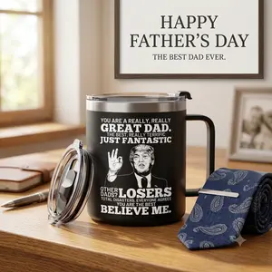 Fathers Day Dad Gifts from Daughter Son,Christmas Birthday Gifts for Step Dads Father in Law Him Bonus Daddy,Gift for Men Papa Grandpa Uncle Stepdad,14 oz Black Tumbler Mug Reuse Washable Ceramic