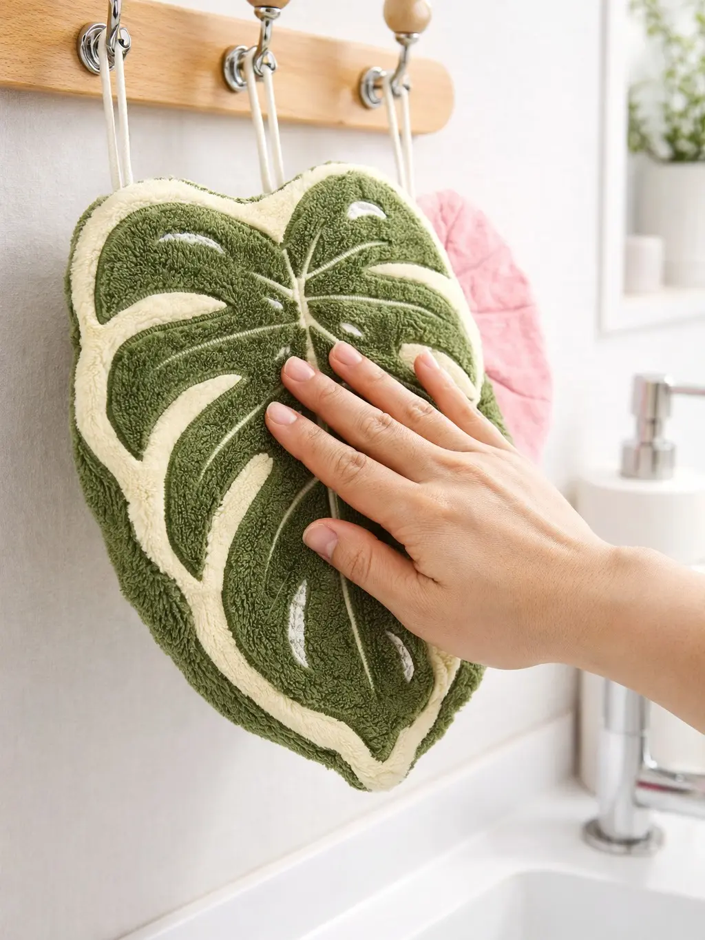 4pcs Hanging Kitchen Towels, Coral Fleece Hand Towels, Super Absorbent Quick Dry Dish Towels for Kitchen Bathroom, Tropical Plant Design