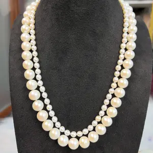 Natural freshwater pearl necklace, Edison double-layer pearl necklace, length 18 inches, universal buckle, can be worn alone or double layered, classic and versatile gift for personal use, comes with a gift box