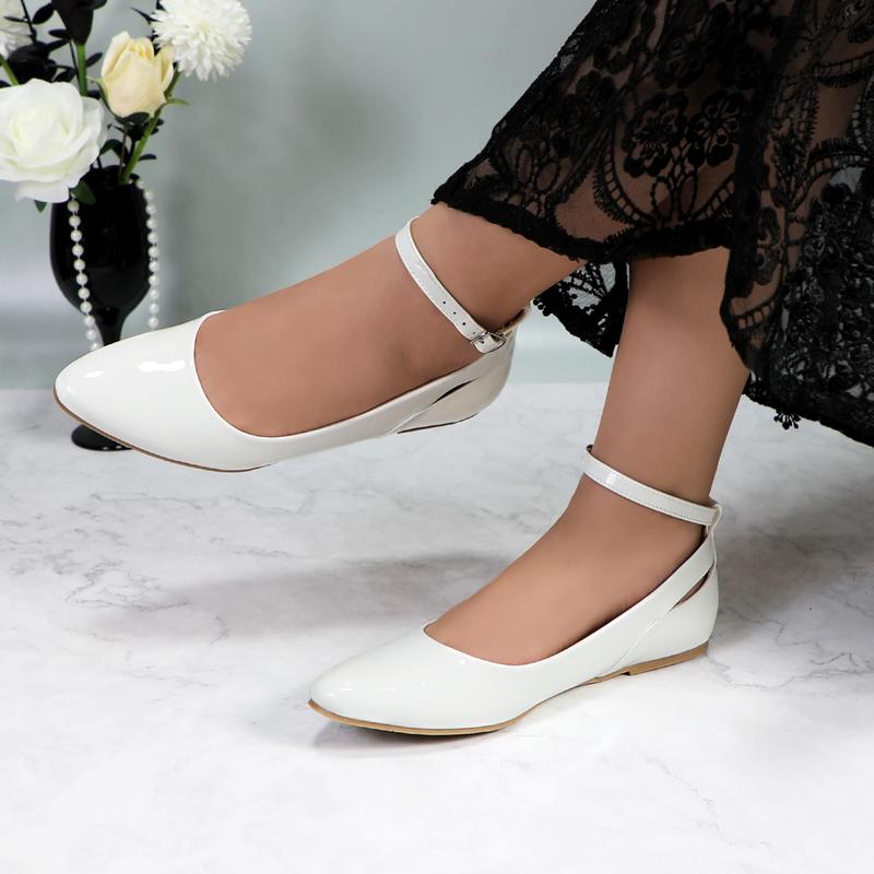 Women's Comfortable Ballet Flats Pointed Toe Patent Leather Ankle Strap with Buckle Elegant Lightweight Breathable Girl Casual Dress Flat Shoes Footwear For Work Office Daily Wear