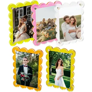 5 Pack 2.36 x 3.54 Inch  Fridge  Picture Frames, Colorful Scalloped Clear Polaroid Frames, Double-Sided  Photo Holder for Instax Mini and Wallet Size Photos (Light)