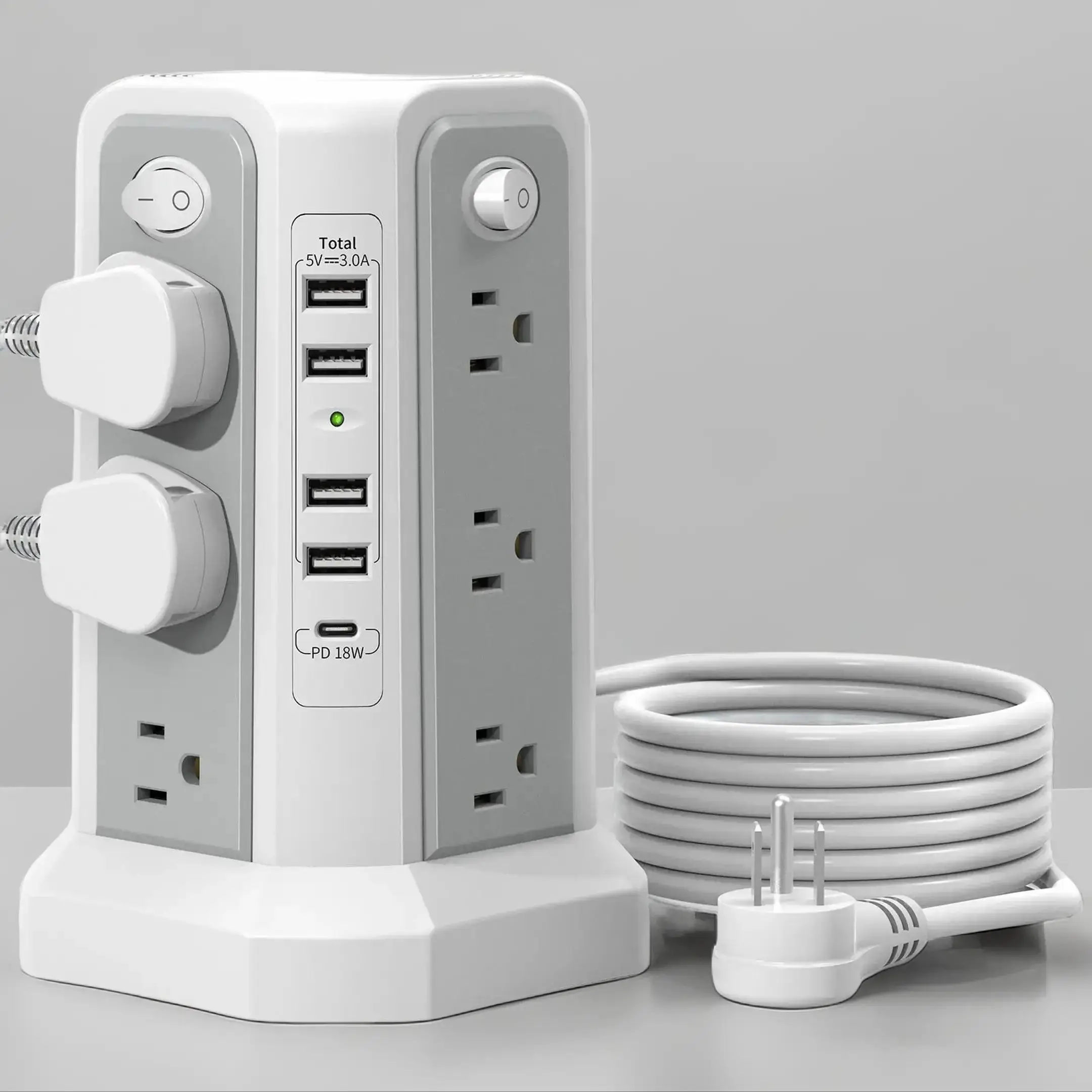 2500W USB-C Tower Socket, Power Strip Tower with 12 AC Universal Sockets & 5 USB Ports, Electrical Socket for Home Office Dormitory, Room Accessories,