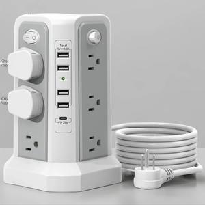 2500w usb-c tower socket, power strip tower with 12 ac universal sockets & 5 usb ports, electrical socket for home office dormitory, room accessories, extended reach, high power socket, organized, wall outlet extender, socket saver