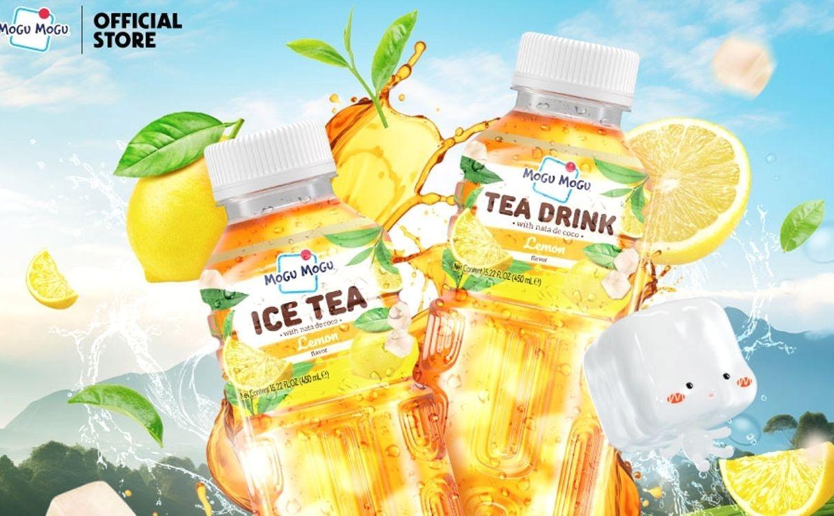 Mogu Mogu Lemon Iced Tea with Nata de Coco (Coconut Jelly) – Chewy Bubble Tea Alternative, Refreshing Drink, 6 Pack Bottles, 15.3 fl oz Each