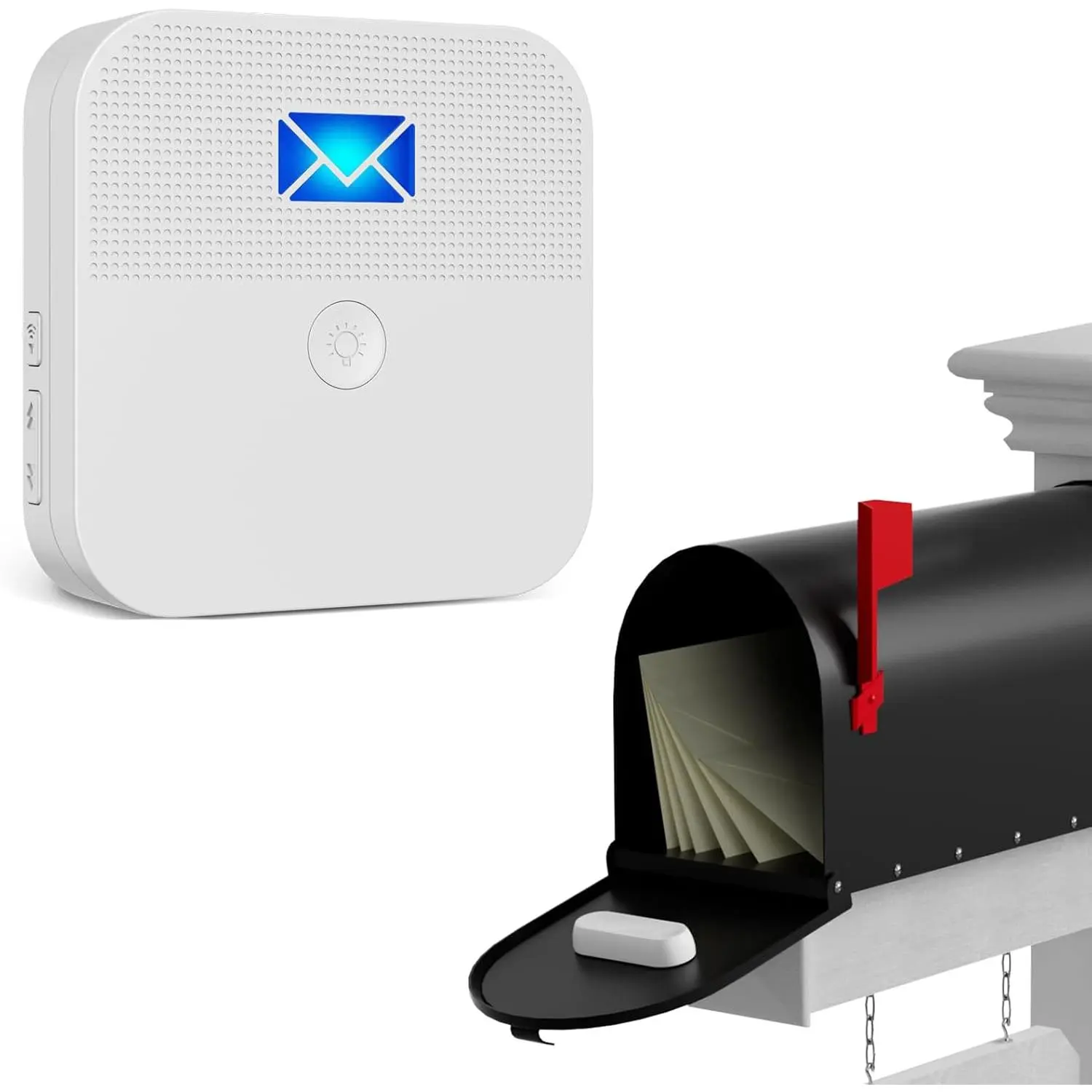 Wireless Mailbox Alarm Notification System, 600ft Long Range, LED Lights, Mail Alerts, Sound Reminder Station for Delivered Mail