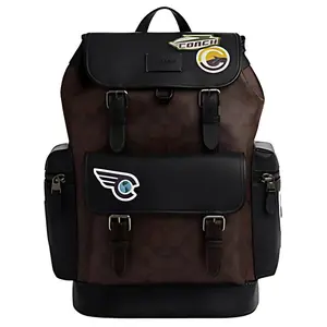 COACH Sprint 29 Classic Print Drawstring Closure Backpack for Men in Brown and Black with Coated Canvas and Leather Details