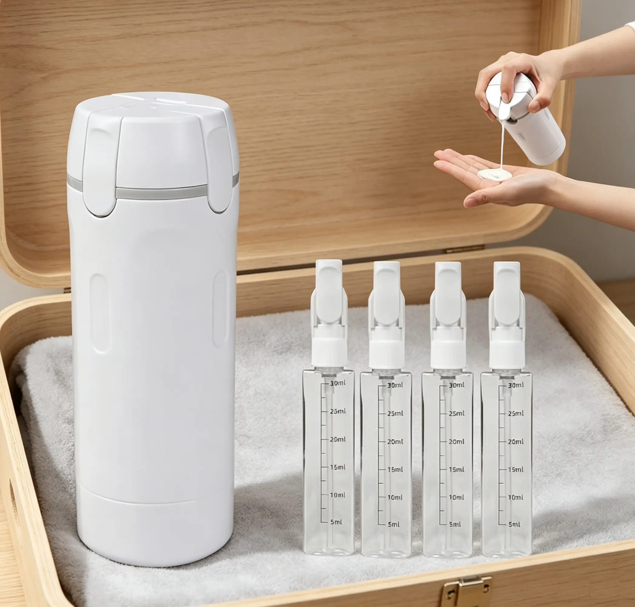 4-in-1 Leak-Proof Travel Dispenser Canister, TSA-Approved BPA-Free Refillable Silicone Squeeze Bottle with Secure Lock Lid, Portable Multi-Compartment Toiletry Organizer for Skincare, Shampoo, Lotion, Ideal for Business Trips, Camping, Gifting, Father’s D