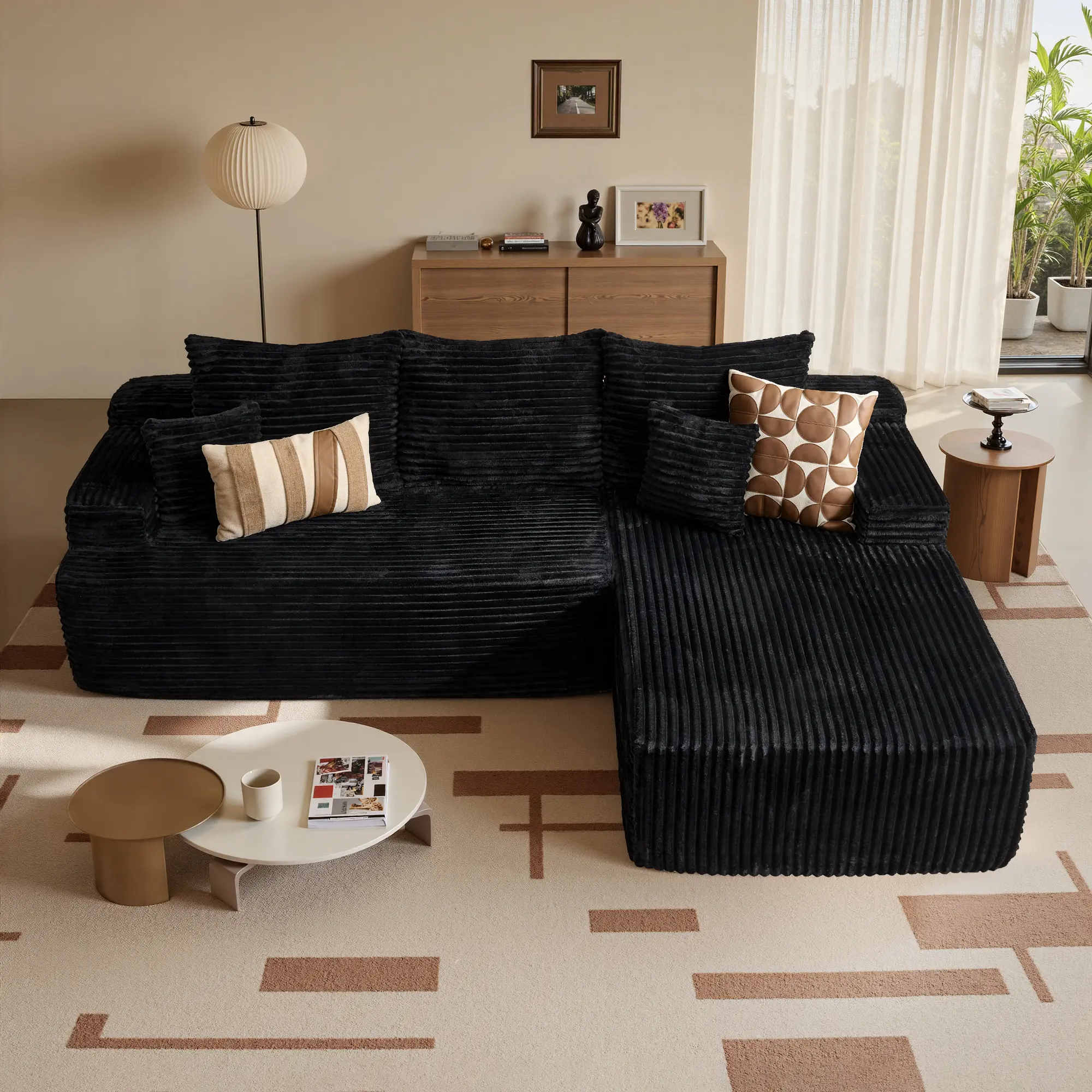 96" Black Plush | Right Chaise NO Ottoman
