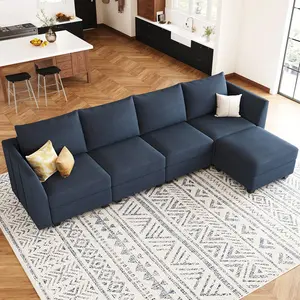 Modular Sectional Sofa Couch with Reversible Chaise Velvet L Shaped Storage 4-seat Convertible Blue