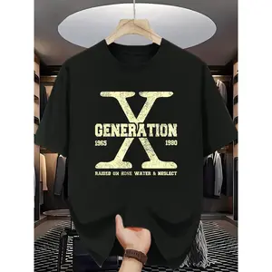 Men'S "Generation X 1965-1980: Raised on Rose Water & Neglect" Graphic T-Shirt - Casual White Crew Neck Tee with Bold Letter Design, Short Sleeves, and Lightweight Fabric for Summer Wear, Casual Attire |   Bold Graphic Tee |   Lightweight Tshirt (3-13Y)