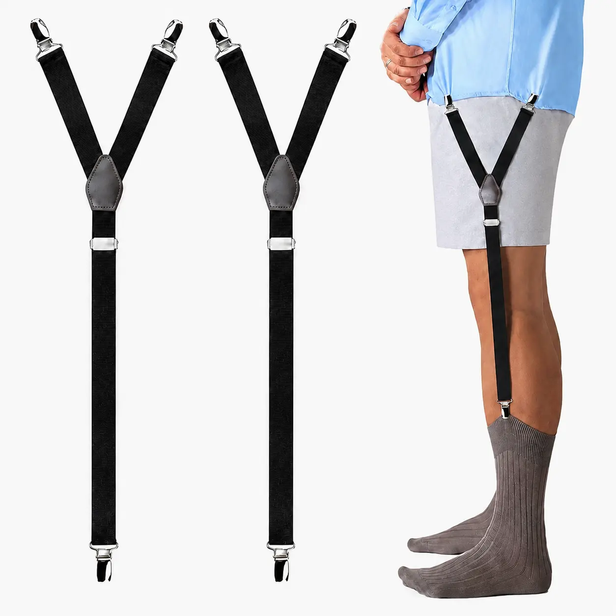 Shirt Stays for Men Adjustable Elastic Y Style Dress Shirt Garters Non Slip Clips Keep Shirt Tucked In Uniform Accessory 1 Pair