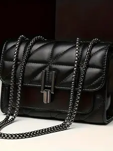 2026 New Women's Fashion Chain Strap Quilted Crossbody Shoulder Bag, Commuter Bag, Daily Use, PU Material, Solid Pattern, All Seasons