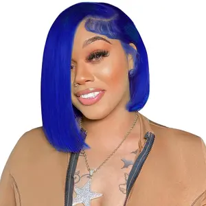 Royal Blue Bob Wig Human Hair 13x4 HD Lace Front Short Bob Lace Frontal Wigs for Black Women Pre Plucked with Baby Hair Glueless 180% Density Bob Wigs