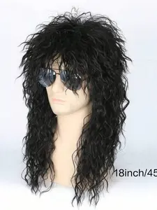Long Curly Gradient Wig for Men & Women, Perfect for 70s 80s Rocker Mullets, Ideal for Parties & Costumes