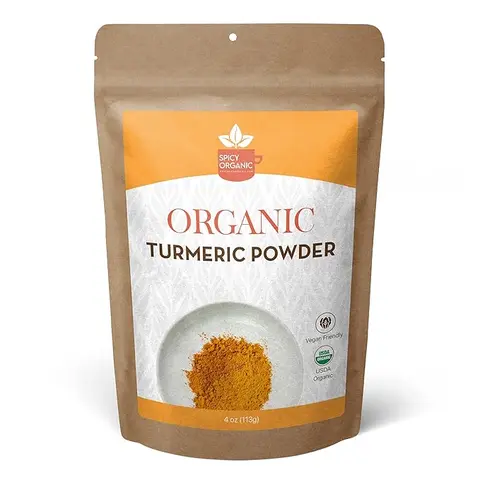 SPICY ORGANIC Turmeric Root Powder – 4 oz. – High Curcumin, Non-GMO Turmeric Spice for Cooking, Skin Care, Golden Milk, and Joint Health Support - Available in Bulk Pack Natural Flavor