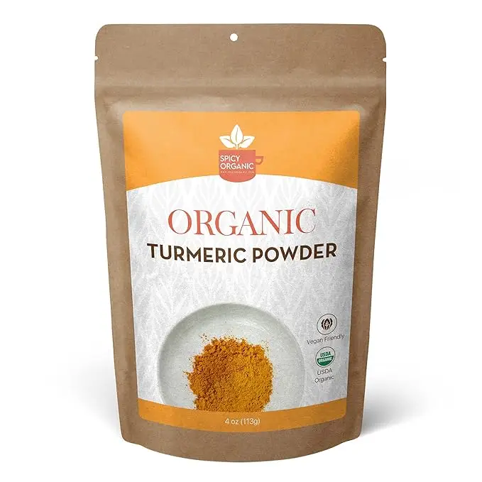 SPICY ORGANIC Turmeric Root Powder – 4 oz. – High Curcumin, Non-GMO Turmeric Spice for Cooking, Skin Care, Golden Milk, and Joint Health Support - Ava