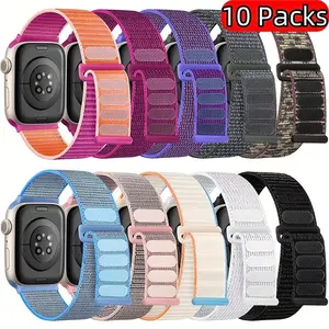 Adjustable Nylon Watch Band (Band Only), 10pcs Soft Breathable Smart Watch Straps for Women & Men, Wearable Accessories Compatible with Apple Watch Series