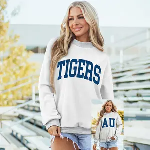 Mntaor Women's Mock Neck Sweatshirt - Double Sided Graphic Print, Oversized Fit, Cozy & Trendy Varsity Style Pullover, Womenswear top