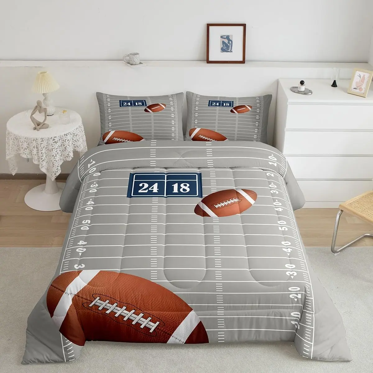 Feelyou Football Designer Comforter Set - Rugby-Themed Luxury Bedding, Breathable Athletic Bedding, Sporty Aesthetic Duvet for Room Decor, Athletic Bedding Set