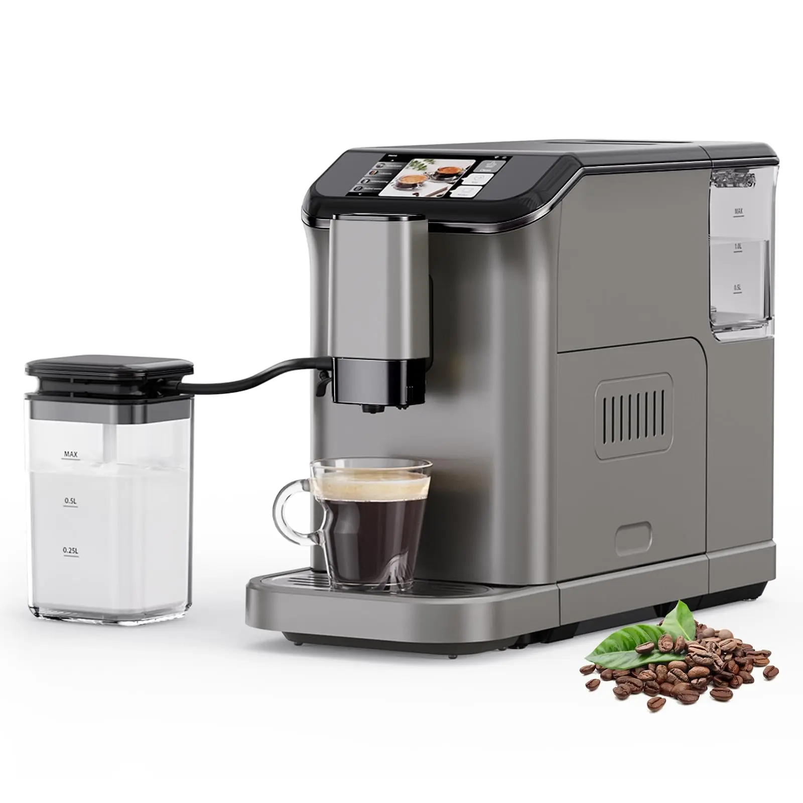 Fully Automatic Espresso Machine 20 Bar, Coffee Machine With Milk Frother Steam Wand，Built-In Grinder, 1.5l Water Tank，One-Touch Control Panel