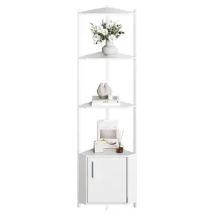 5 Tier Corner Shelf Stand, 57” Tall Metal Frame Corner Shelf with Wood Shelves, Standing Shelf Organizer for Living Room, Bedroom, Kitchen, Bathroom | Wall Corner Storage Rack for Home Office, Entrywa