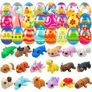 18 Pcs Easter Eggs with 3D Print Animal Prefilled Easter Eggs with Toys Inside Easter Egg Fillers for Kids Boys Girls Easter Basket Stuffers Party Favors Easter Egg Hunt