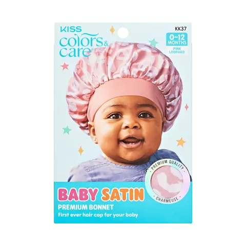 Kiss Colors & Care Baby Satin Premium Bonnet - Pink Leopard | 0-12 months, Silk Bonnet, Sleep Bonnet, Hair Accessories