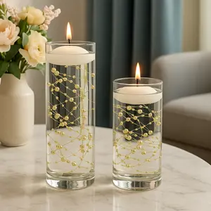 LumiPearl Floating Candle Pearl Centerpiece Kit - 10" Clear Glass Vase with Dripless Candle for Wedding Home Decor & Events
