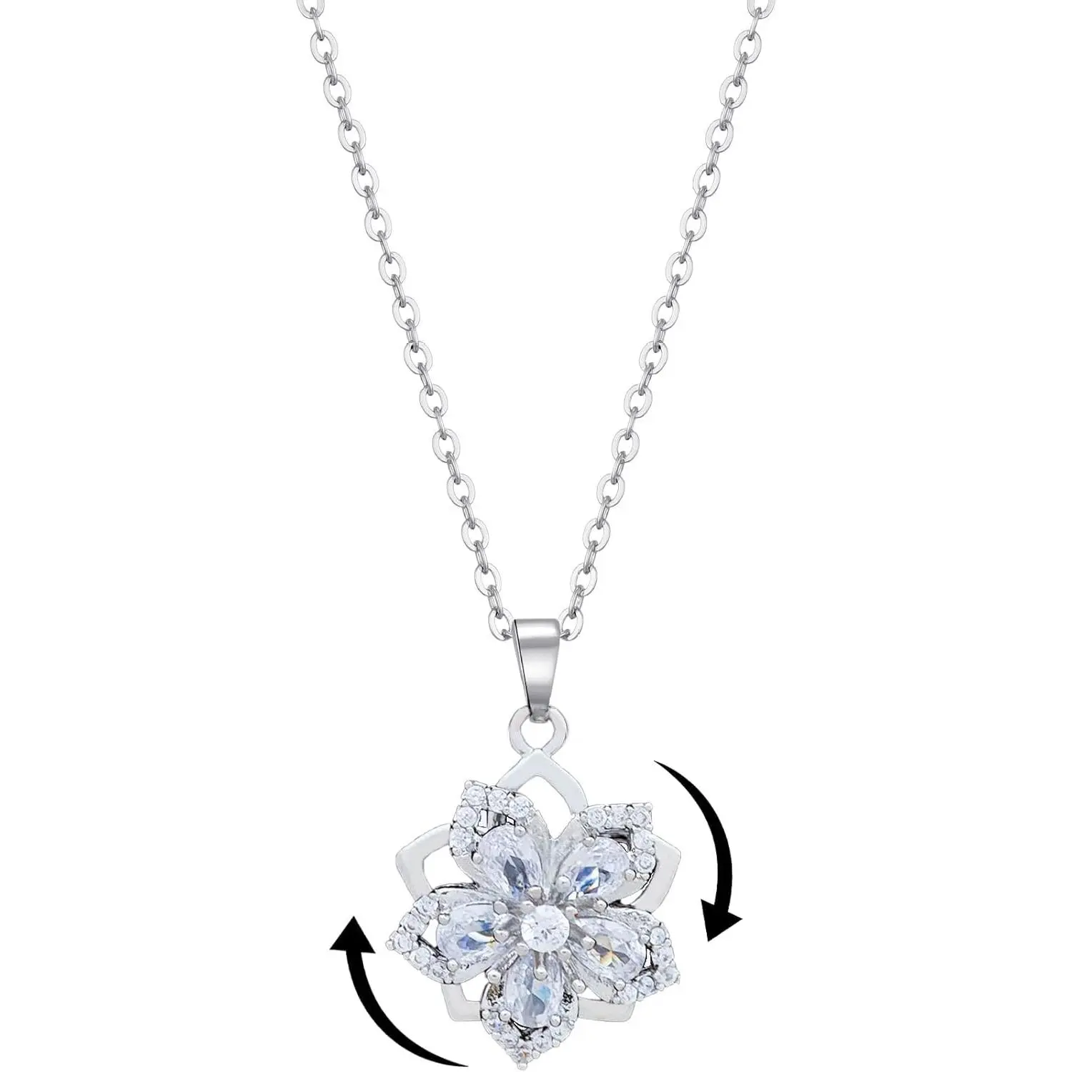 Flower Necklace for Women Gold Dainty Fidget Necklace Rotatable Crystal Silver Blossom Pendant Necklaces Adjustable Spinning Fidget Necklaces Redbud Flower Choker Funny Summer Jewelry