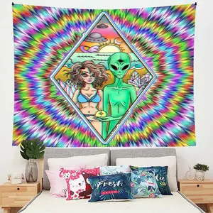 Alien Pattern Tapestry, Colorful Psychedelic Tapestry, Durable Decorative Tapestry, Tapestry Wall Mural, Aesthetic Hippie Wall Art Poster, Wall Hanging Decor for Home Living Room Bedroom