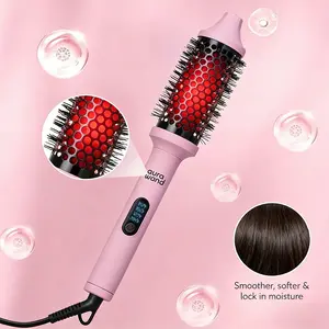 Aurawand 2026 New Pink Infrared Thermal Styling Brush | 2-in-1 Ionic Hair Straightener & Curler Comb | Anti-Scald Volumizer with Adjustable Temp | Professional Salon Hair Styler with Clips Automatic Dual-Temperature Curling Iron
