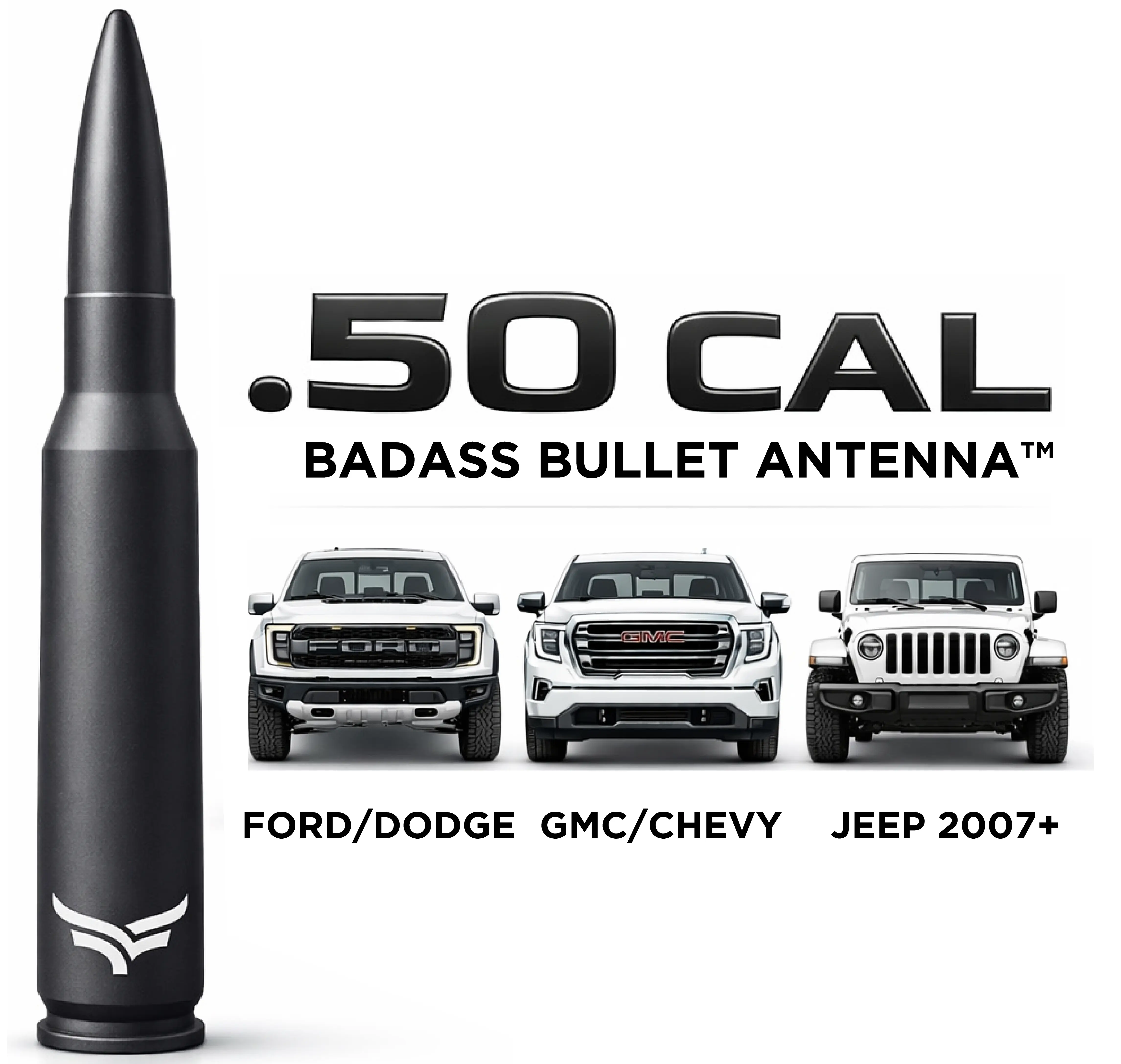 EcoAuto 50 Cal Truck Antenna - Military-Grade Anti-Theft Vehicle & Truck Accessory for Ford, Dodge, GMC, Chevy & Jeep 2007+, Stand Out Upgrade with Auxiliary Audio Inputs, Vehicle Accessories