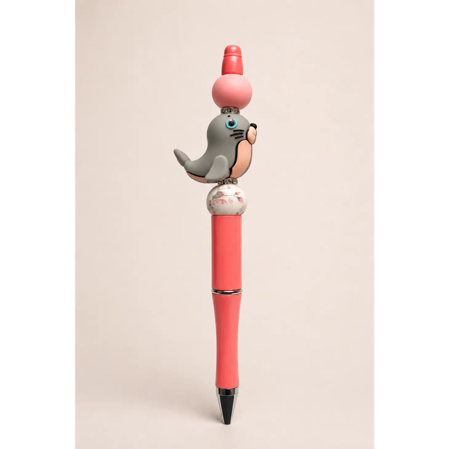 Coral & Cream Pen | Beads of Hope T1D – Handmade Silicone Bead Pen