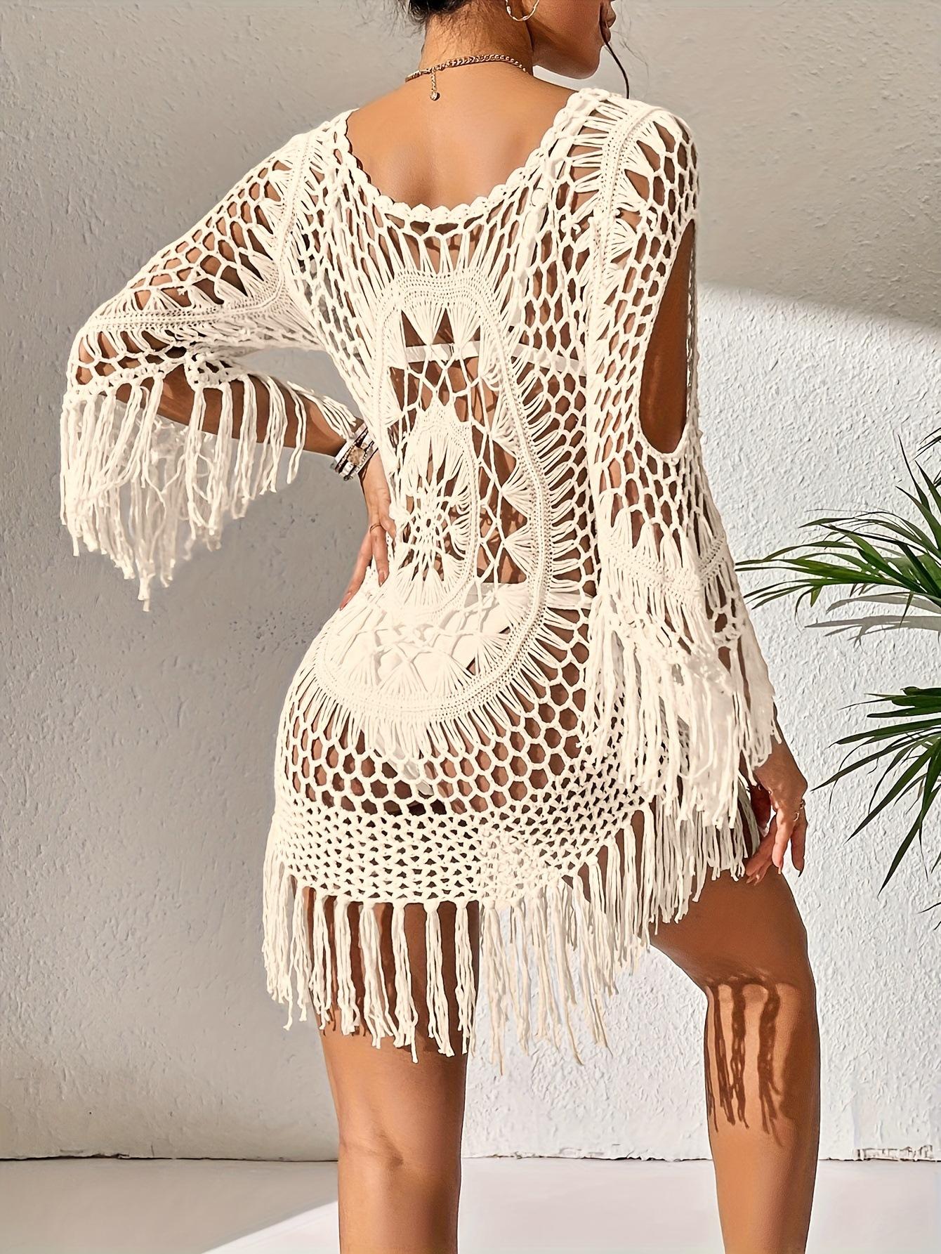 2026 New Hand-Crocheted Beach Skirt with Tassels & Floral Hollow-Out Camisole Set for Women's Beach Cover-Up Style Lightweight & Breathable