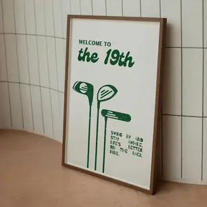 Welcome To The 19th Hole Golf Print - Retro Golf Club Wall Art, Life’s Better On The Back Nine, Green Vintage Typography Stylish Text Wall Print