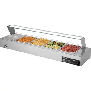 VEVOR Commercial Food Warmer, 1200W Electric Stainless Steel Steam Food Warmer, Fast Heating Countertop Buffet Bain Marie with Detachable Power Cord, for Catering, Restaurants, Parties Buffets