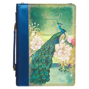 Blessed Peacock Blue Faux Leather Fashion Bible Cover (Large) - Jeremiah 17:7