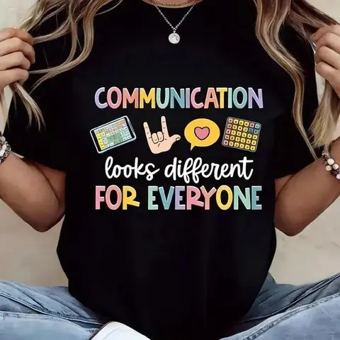 Women's Cotton Round Neck Short-Sleeve Graphic Tshirt - Vibrant Print, Casual Wear Shirts for Women, All-Seasons Speech Therapy Tops