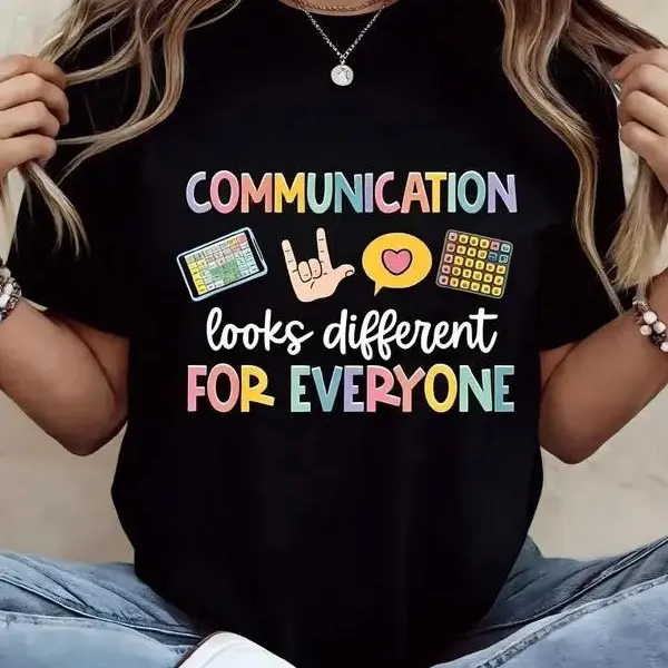 Women's Cotton Round Neck Short-Sleeve Graphic Tshirt - Vibrant Print, Casual Wear Shirts for Women, All-Seasons Speech Therapy Tops