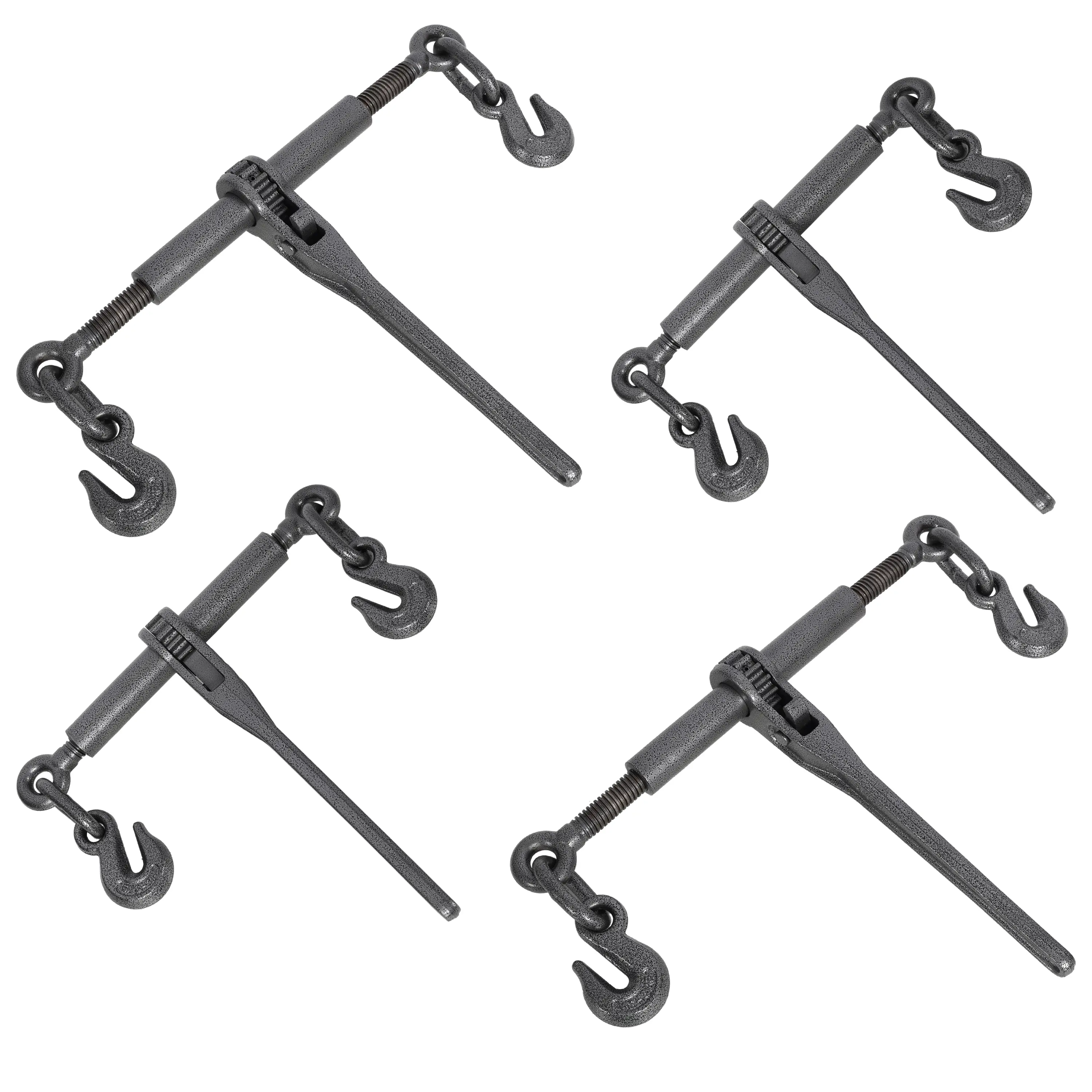4-Pack Heavy-Duty All-Steel Metal Ratchet Binders, 3/8"-1/2" Size, 9200 lbs Working Load, 33000 lbs Capacity, G70 Hooks, Adjustable Length, Black Hammertone Powder Coated Finish, Ratchet Control Mechanism for Securing Heavy Equipment & Field Use, Secure H