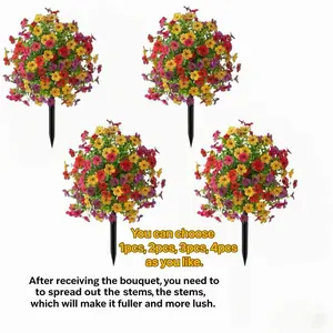 (1-4 packs) Spring/summer artificial garden stakes with realistic flower petals, UV-resistant, durable synthetic flowers, low-maintenance outdoor decoration