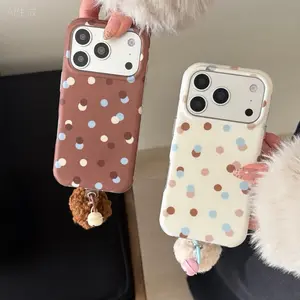 Blue brown beige simple polka dot contrasting color ins Korean applicable to Apple 17ProMax mobile phone case iphone15 new 16pro women's 13 niche 15pro all-inclusive 14 anti-drop protective case