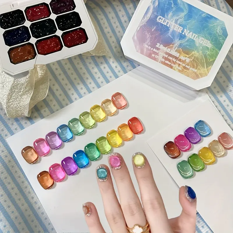 Summer Candy Jelly Color Solid Nail Gel Polish Set, Gel Manicure, Strong Hold, Transparent Jelly Color, Stackable Cat Eye, Alcohol-Free Salon Quality, Nail Gel Art