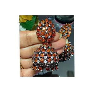 Orange CZ Jhumkas
